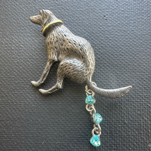 Accessories - Silver Dog with Blue Accents Brooch